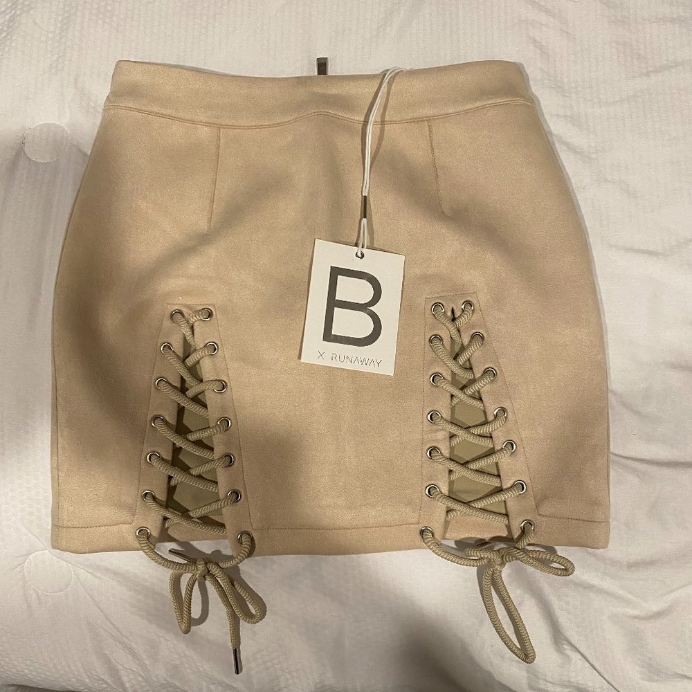 Runaway the Label Beige Suede Skirt, Size M/10